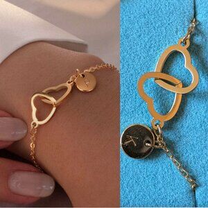 Petite Boutique 16k Gold-Plated Double Heart K Initial Bracelet